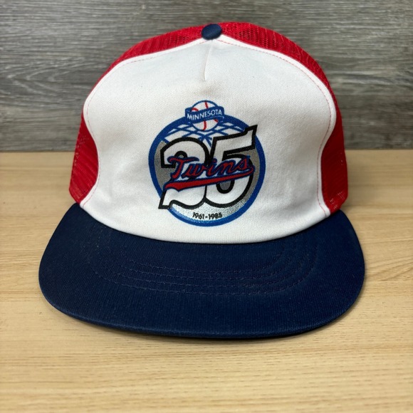 Northern Cap Other - Vintage Minnesota Twins Hat Cap Snapback Red 25 Years USA Made 80s